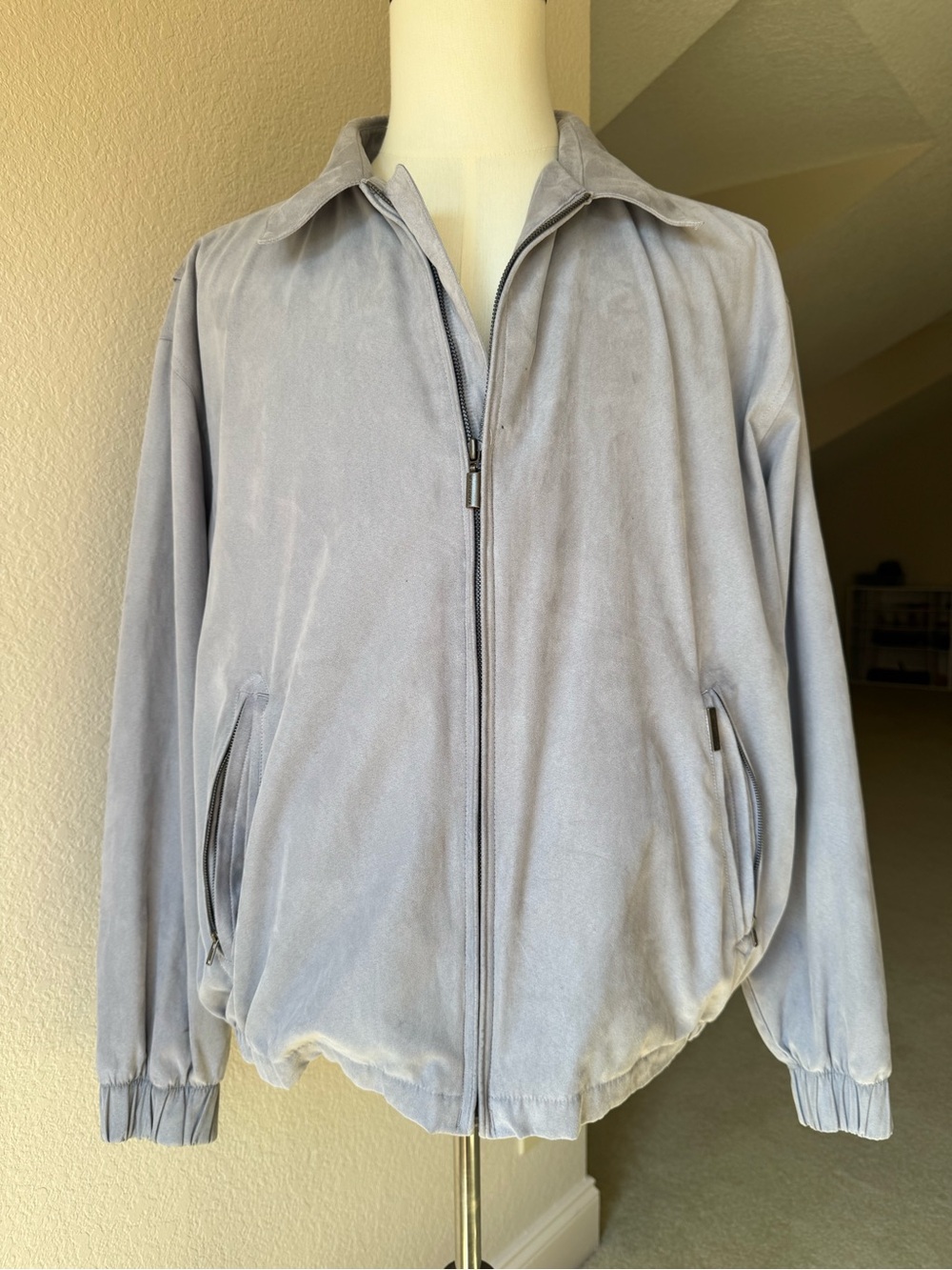 Weatherproof Light Gray Suede-Texture Zip Bomber Jacket
